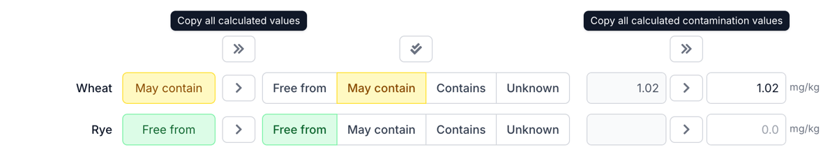 Copy all buttons at the top of the columns