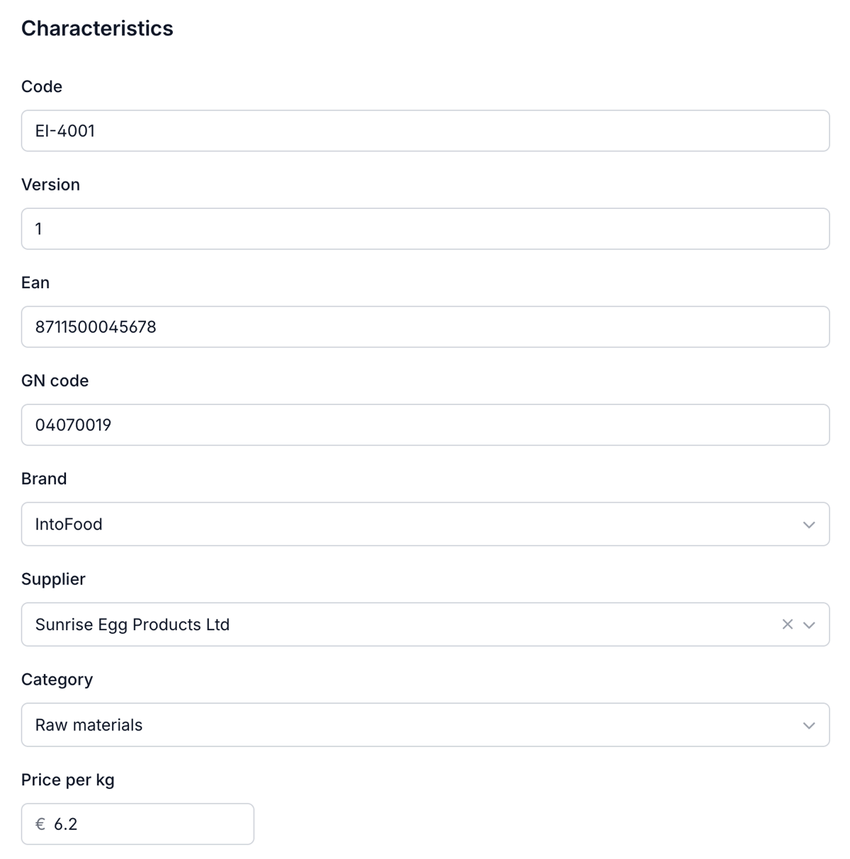 Ingredient attributes
