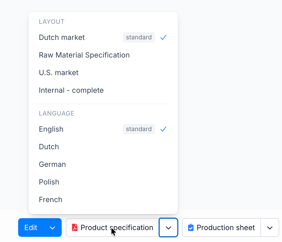 Choosing a layout and language for the specification
