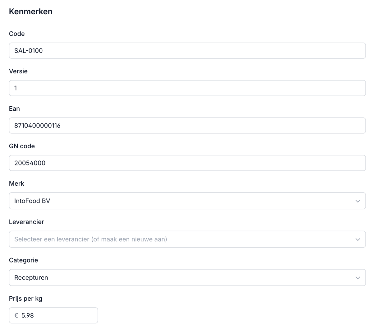 Kenmerken van een receptuur