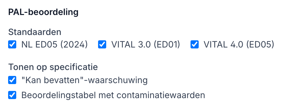 PAL-beoordeling layout instellingen