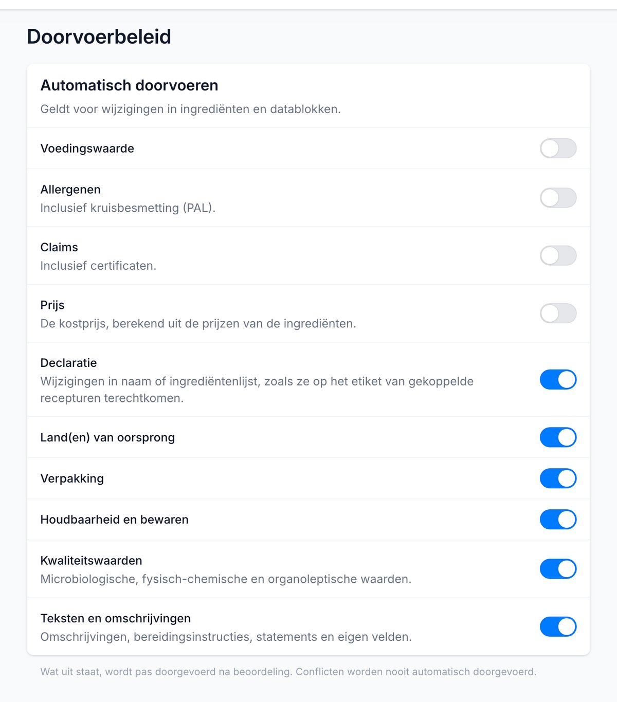 Het Doorvoerbeleid met de tien categorieën
