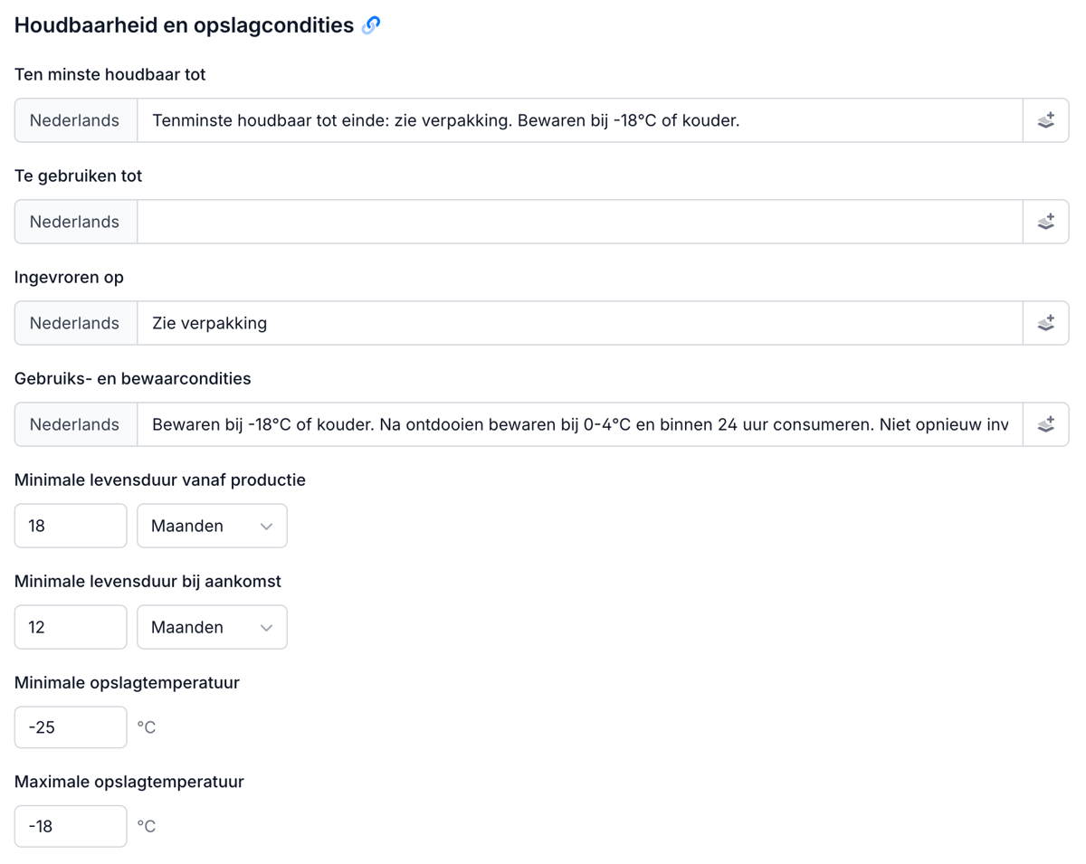 Houdbaarheid en opslagcondities vastleggen per product in Eclarion