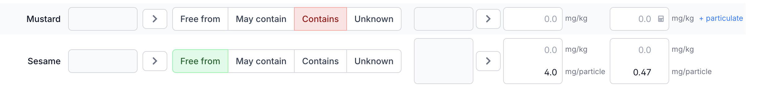 Particulate contamination input field for sesame