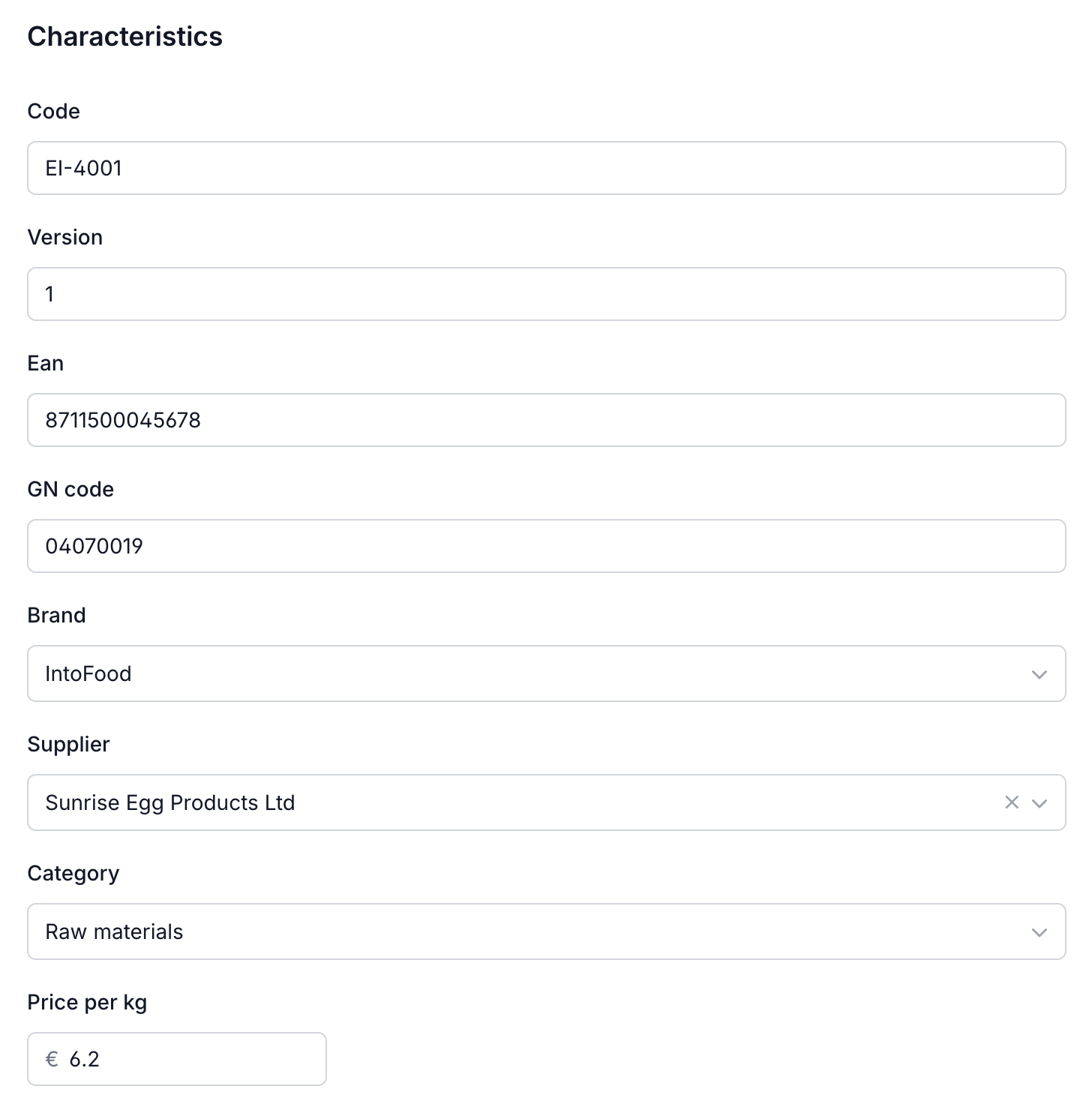 Ingredient attributes