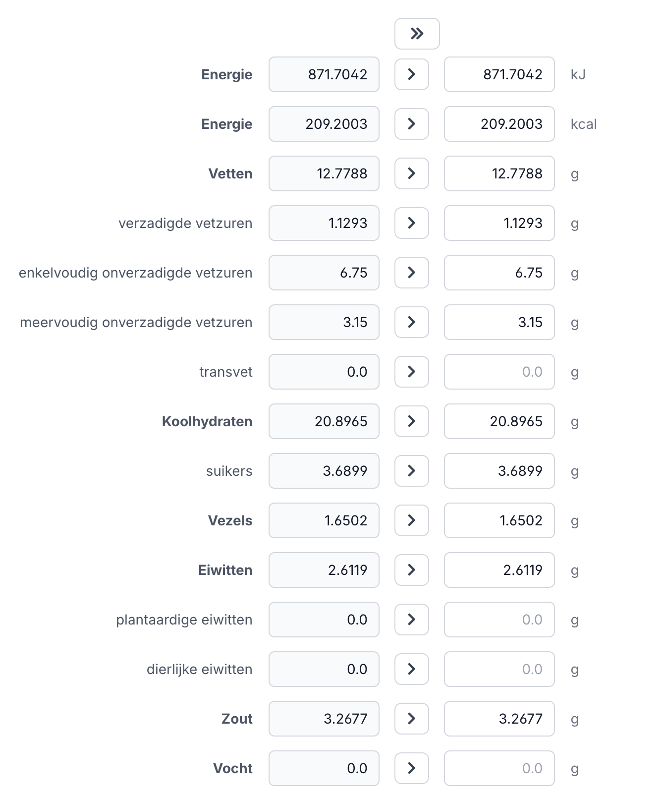 Calcul automatique des valeurs nutritionnelles dans Eclarion&nbsp;: énergie, lipides, glucides, protéines et sel calculés à partir de la recette