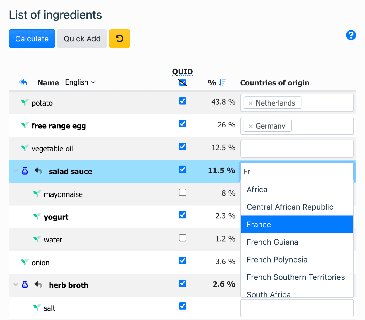 Ingredient List