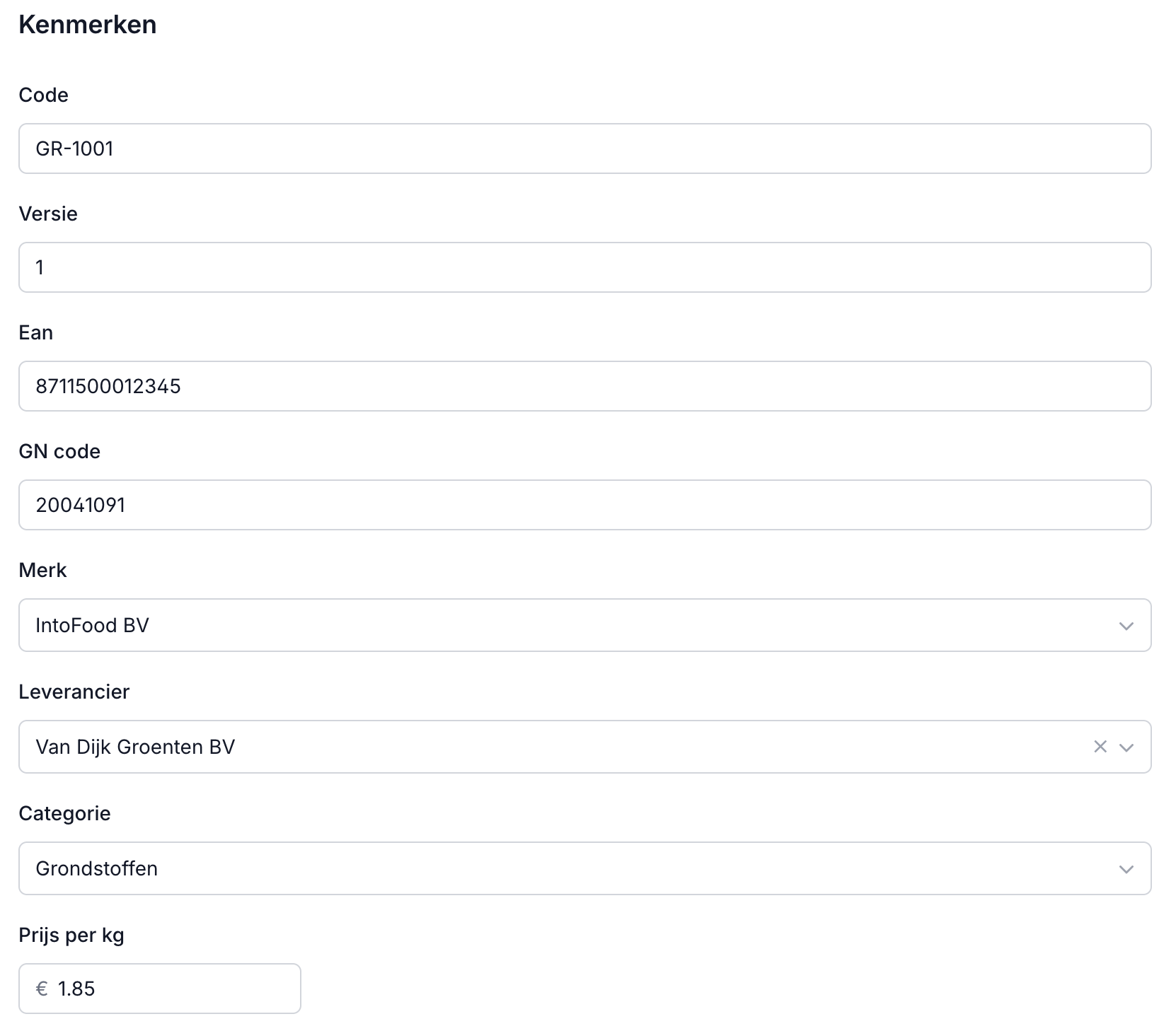 Kenmerken van een ingrediënt