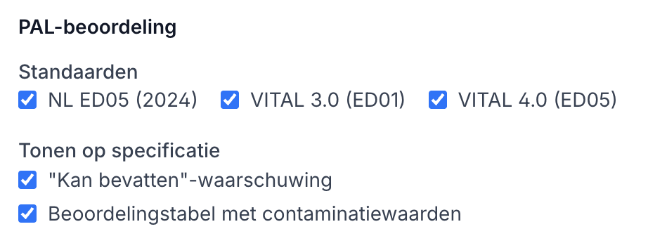 PAL-beoordeling layout instellingen