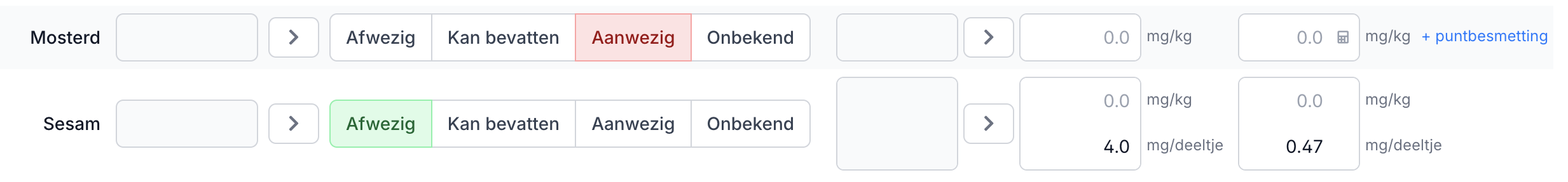Puntbesmetting invoerveld voor sesam