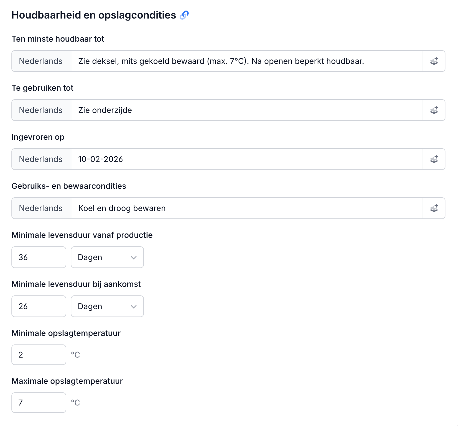 Opslagcondities en temperatuurbereiken vastleggen per product in Eclarion